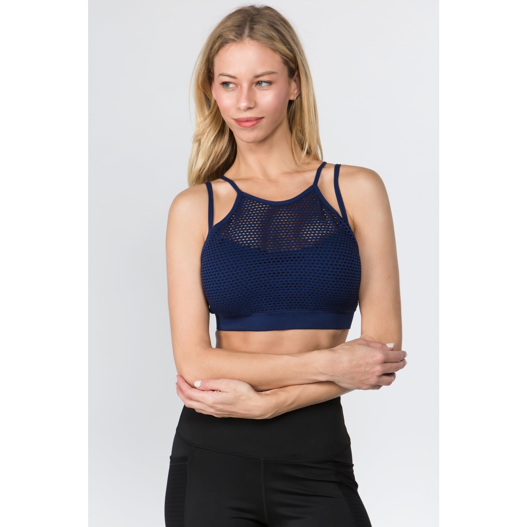Mesh Overlay Sports Bra (More Colors) - SM / Surf
